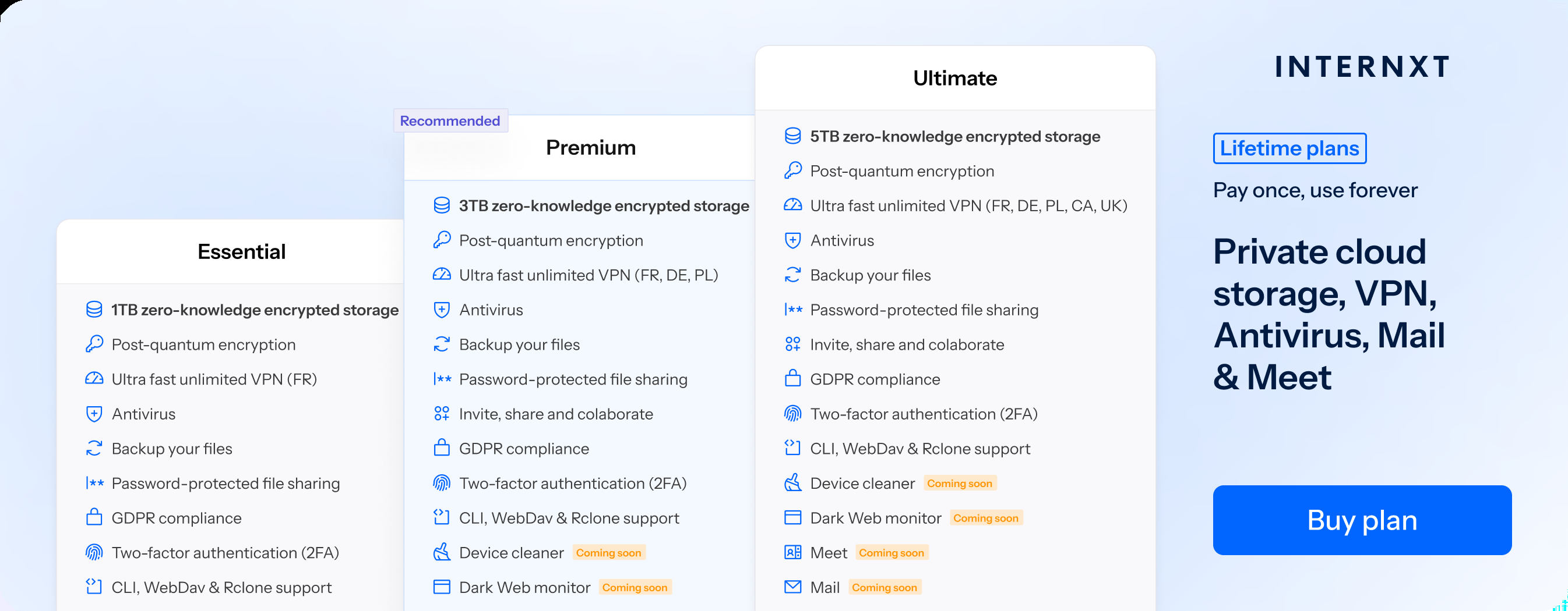 Internxt plans banner